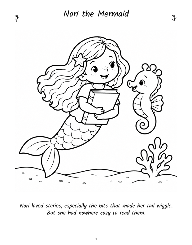 Inside page 1 of Little Mermaids & The Coral Cottage