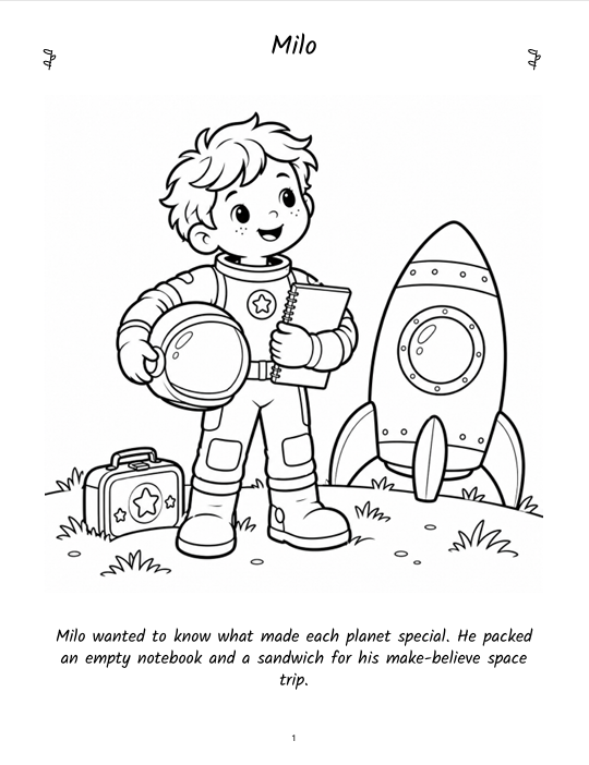 Inside page 1 of Little Astronauts & The Solar System